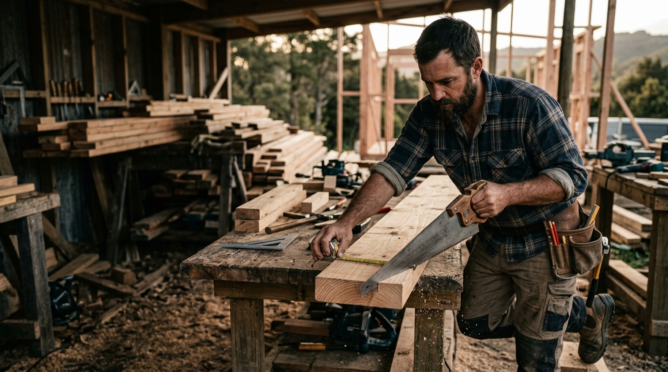 A New Zealand carpenter at work