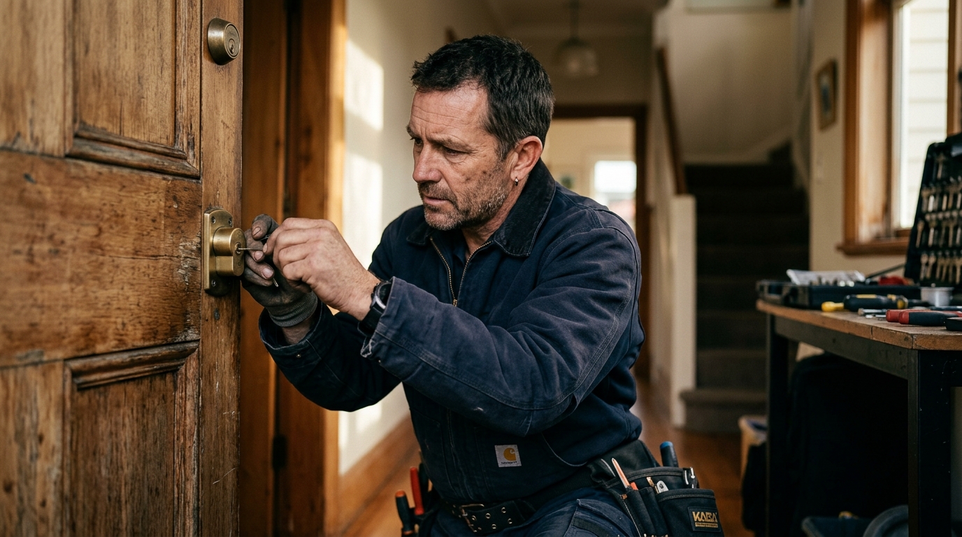A New Zealand locksmith on the job