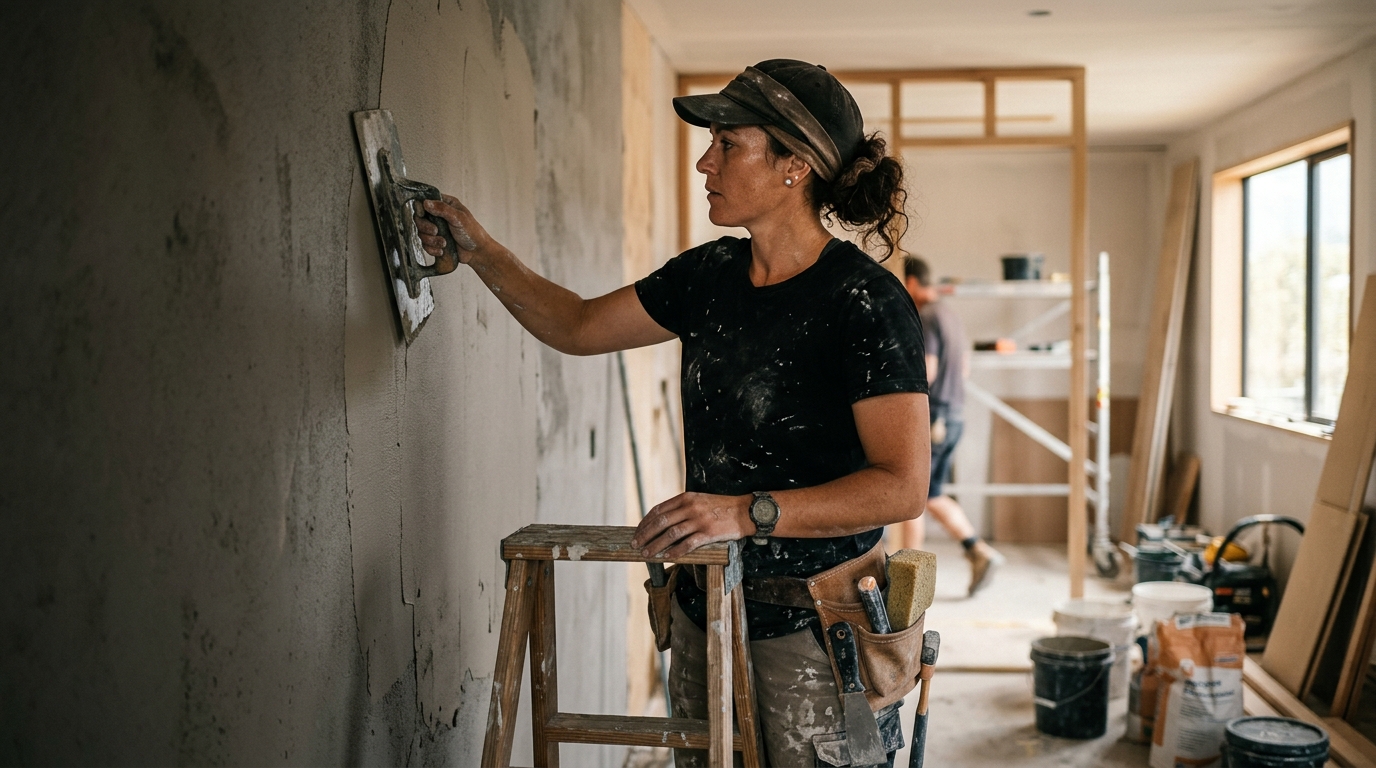 A New Zealand plasterer on the job