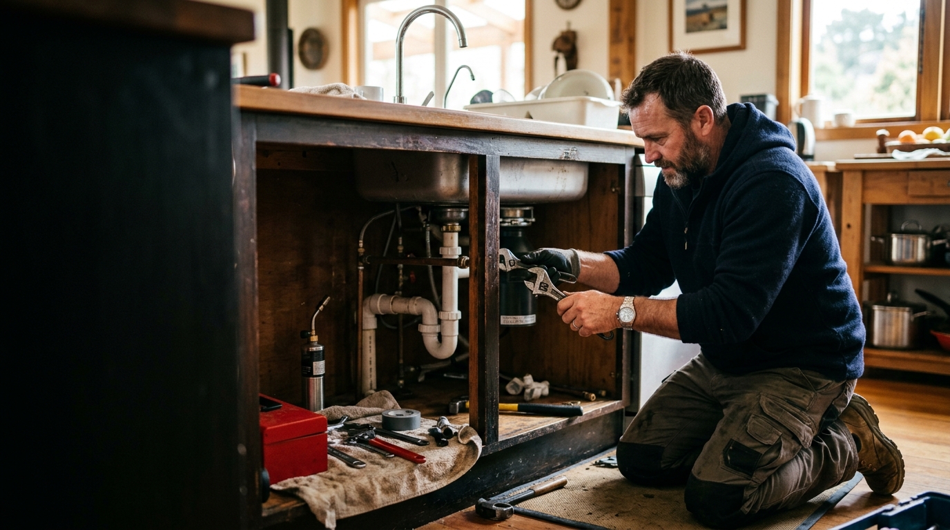 A New Zealand plumber on the job