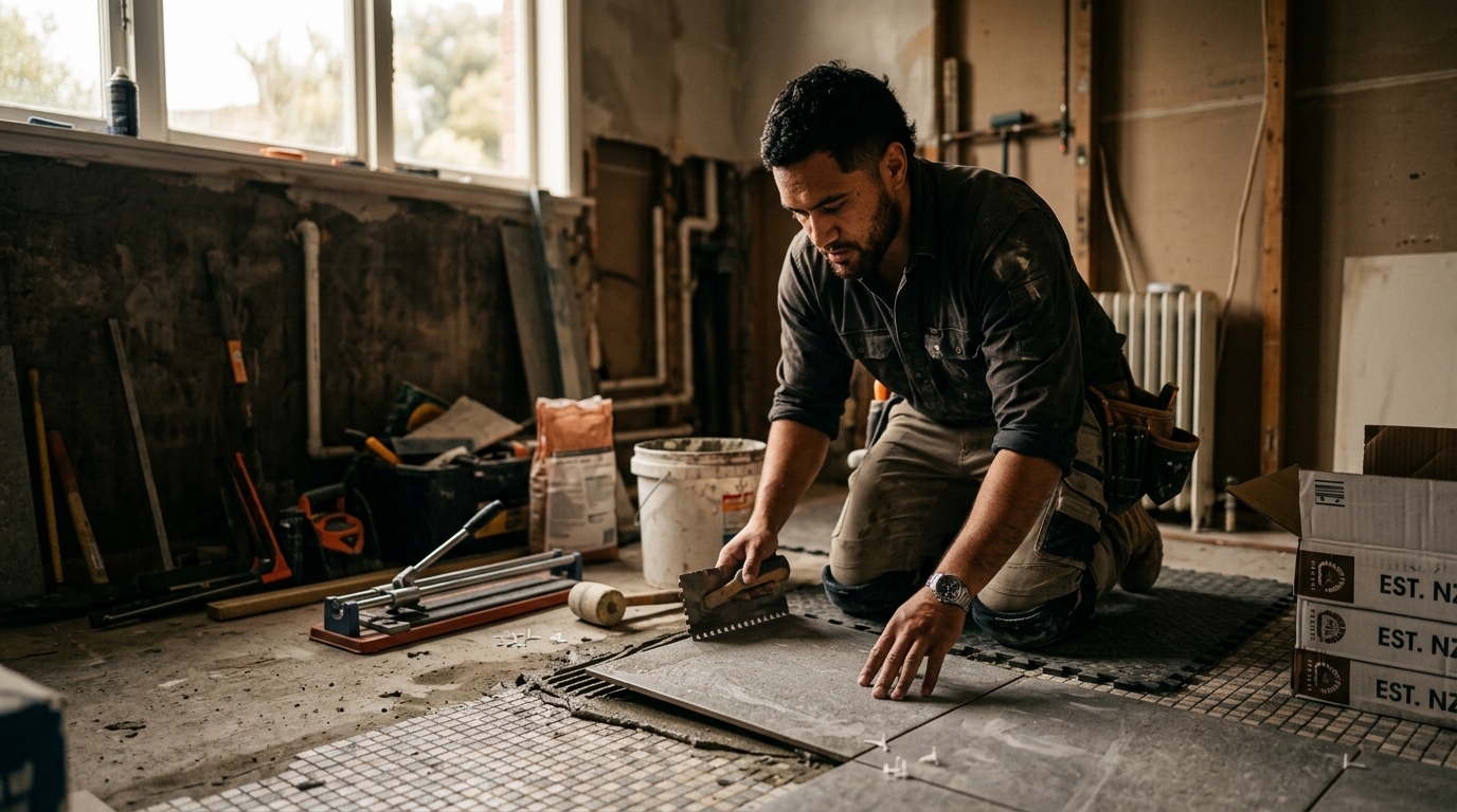 A New Zealand tiler on the job